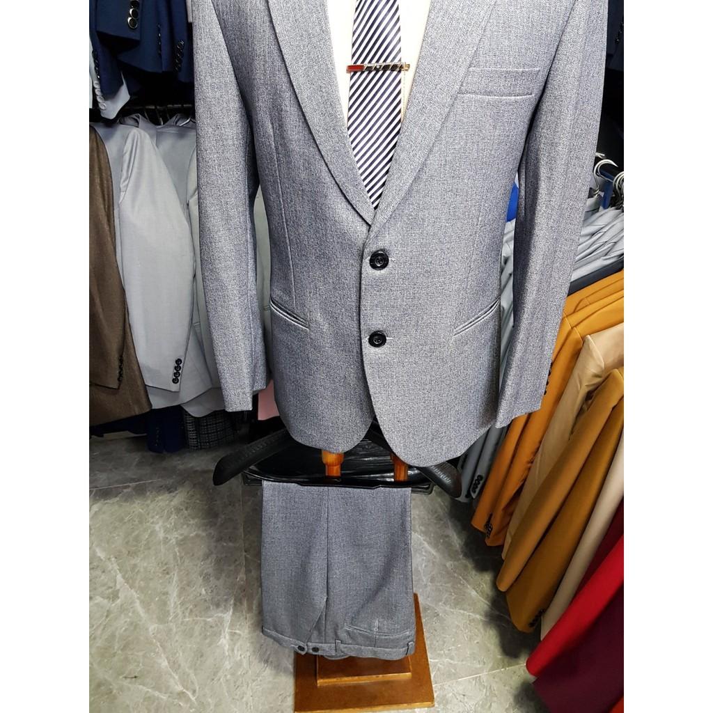 Bộ vest nam kiểu 2 nút chất vải bố cao cấp cực dày mịn (áo vest+quần+cà vạt+kẹp)