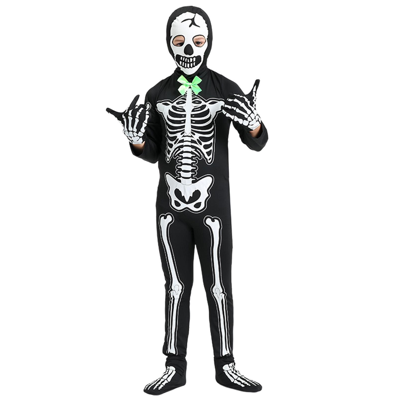 Kids Halloween Skeleton Costume Halloween Clothes Cosplay with Gloves Hat Glow in The Dark Scary Decor Clothing Outfit for Party Fancy Dress