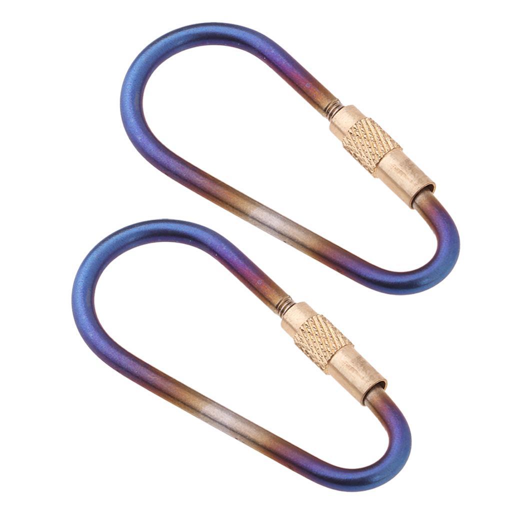 Pack 2 Titanium Keychain Carabiners, Screw Locking D-Ring Buckle, Backpack Clip Keys Holder Water Bottle Hanger Tool, Camping Hiking
