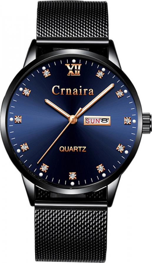 Đồng Hồ Nam 2 Lịch Crnaira CR039 Mặt Đính Đá Dây Thép Mành
