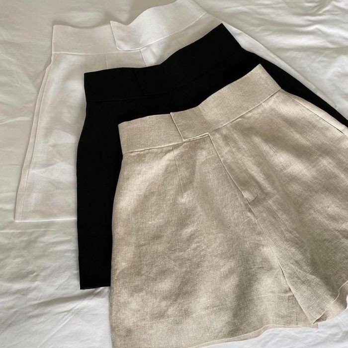 Quần sóc nữ Linen Premium cạp cao ống rộng dáng váy trẻ trung ArcticHunter, có 3 màu lựa chọn (Đen, trắng, muối tiêu)