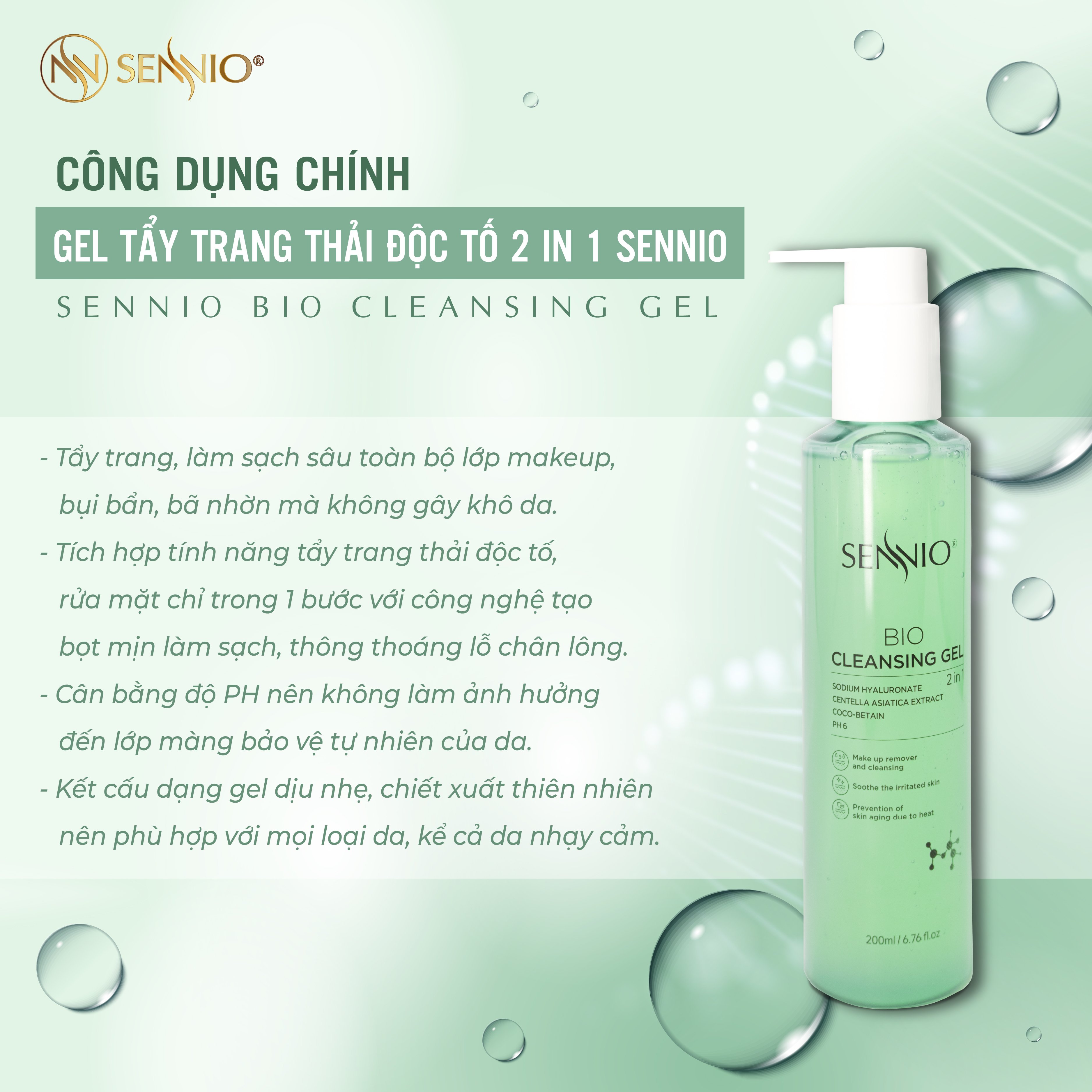 Gel Tẩy Trang Thải Độc Tố 2in1 - Sennio Bio Gel Cleanser