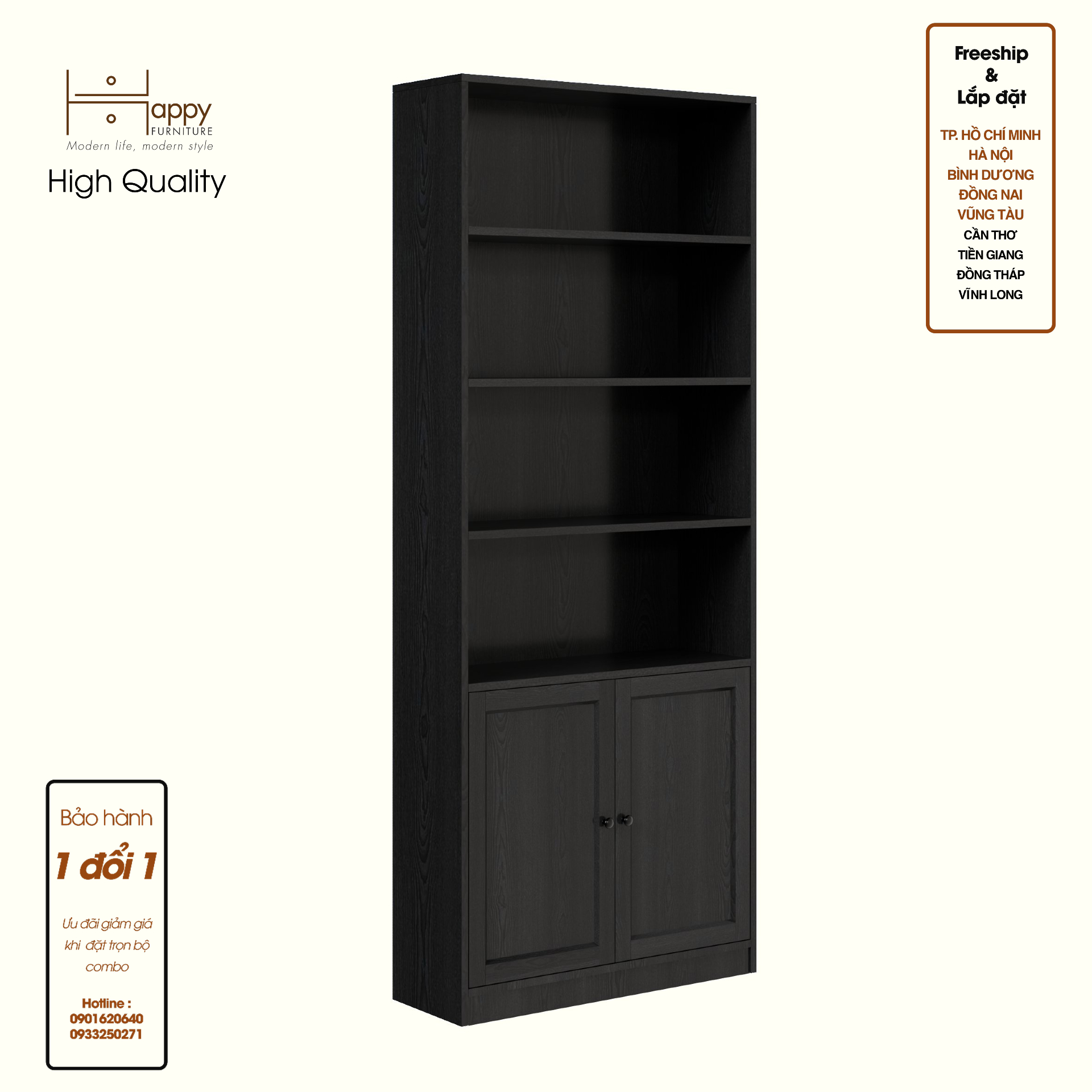 HAPPY FURNITURE , MATTA - Kệ sách 6 tầng 2 cánh mở, KSA_067 , 80cm x 28cm x 200cm DxRxC