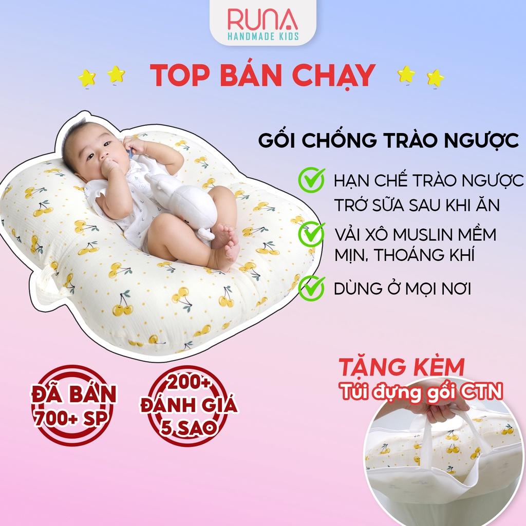 Gối chống trào ngược cho bé RUNA KIDS chất liệu vải Muslin cao cấp thông thoáng thấm hút tốt an toàn cho bé