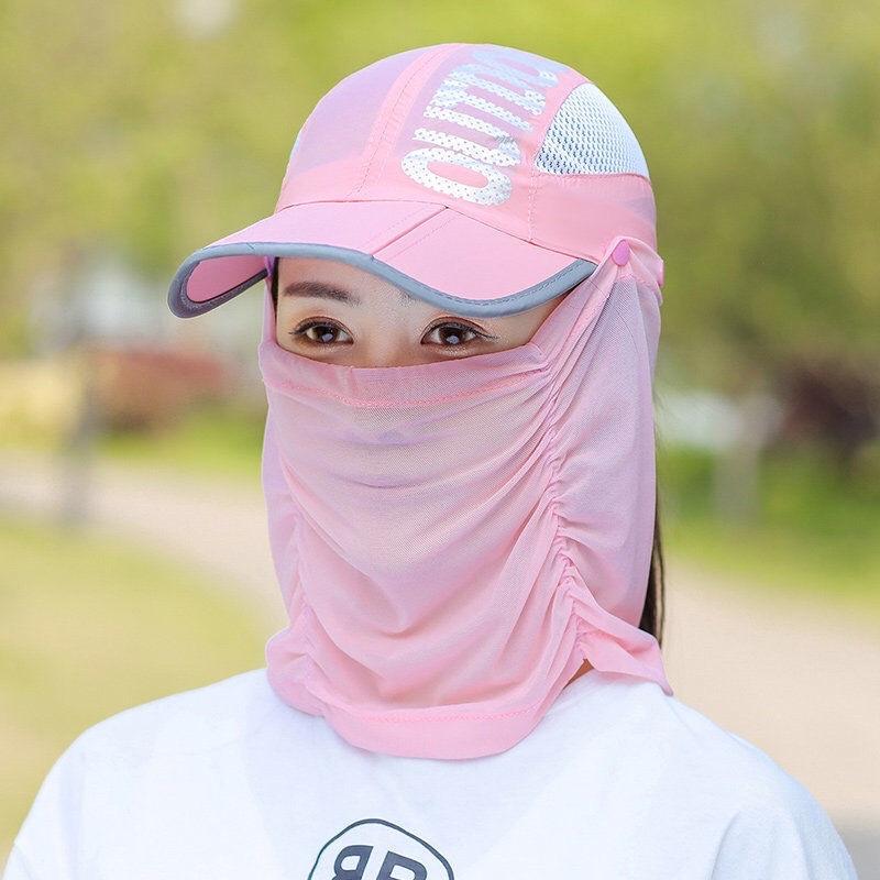 Mũ chống nắng thời trang nữ, mũ lưỡi trai kèm khăn lưới mỏng che nắng
