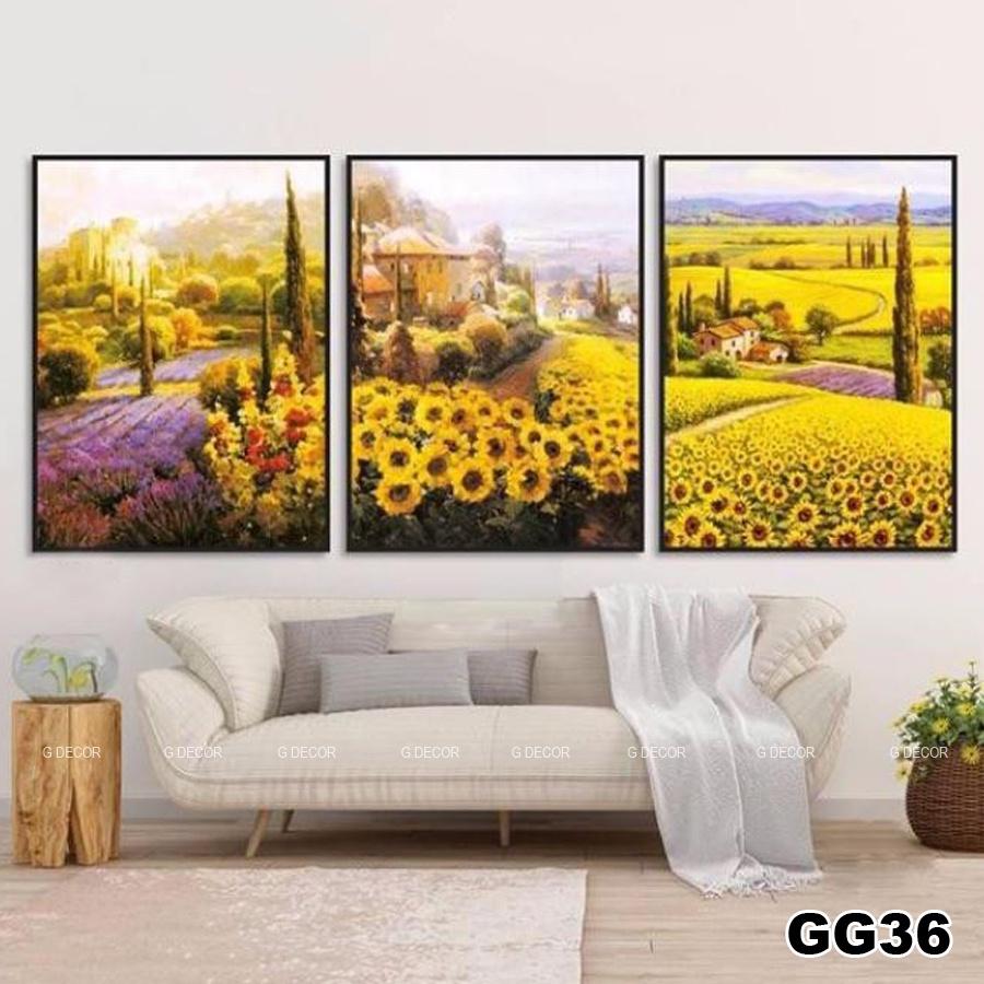 Tranh treo tường canvas 3 bức phong cách hiện đại Bắc Âu 122, tranh phong cảnh trang trí phòng khách, phòng ngủ, spa