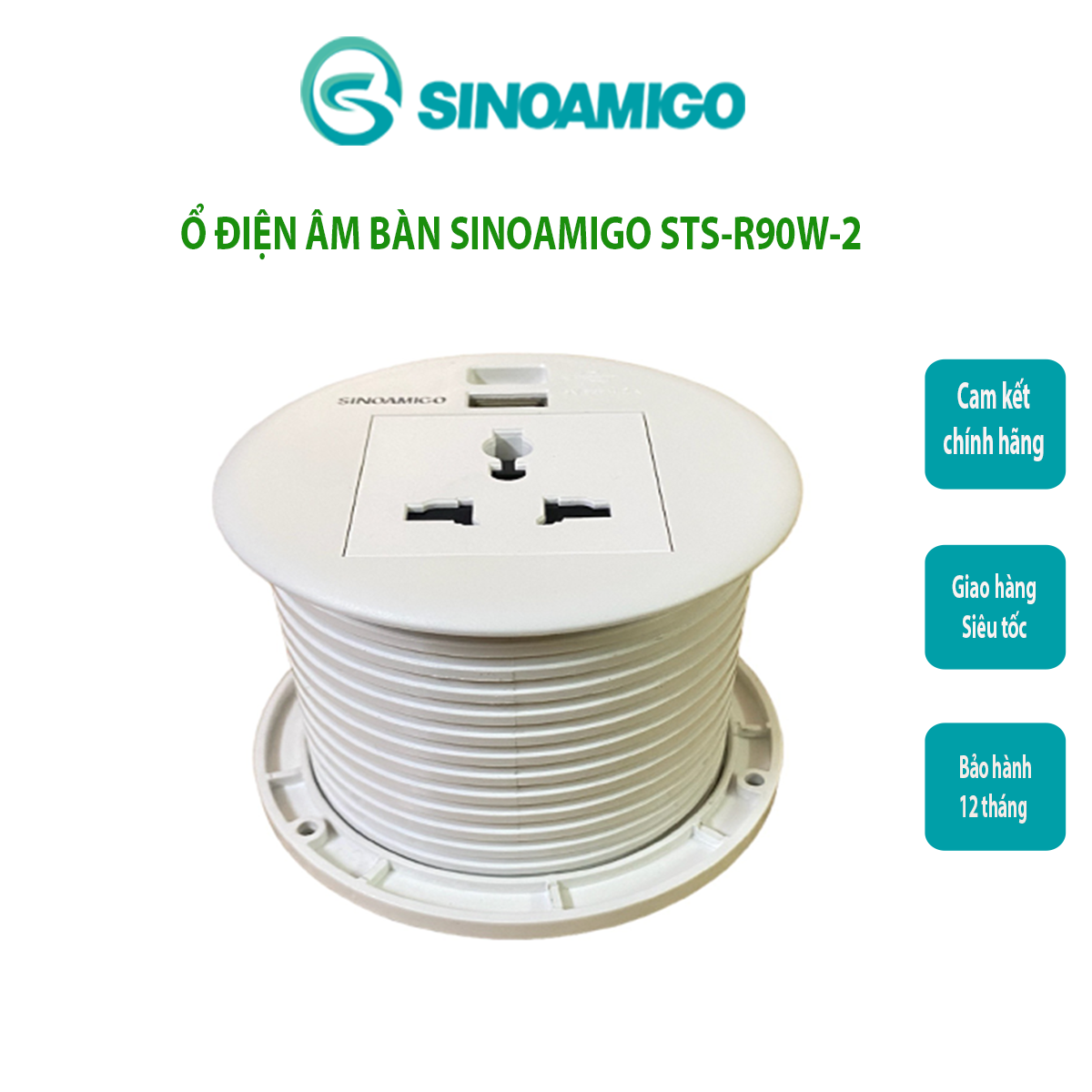 Ổ điện âm bàn Sinoamigo STS-R90W-2, hai màu đen/ trắng . Hàng chính hãng