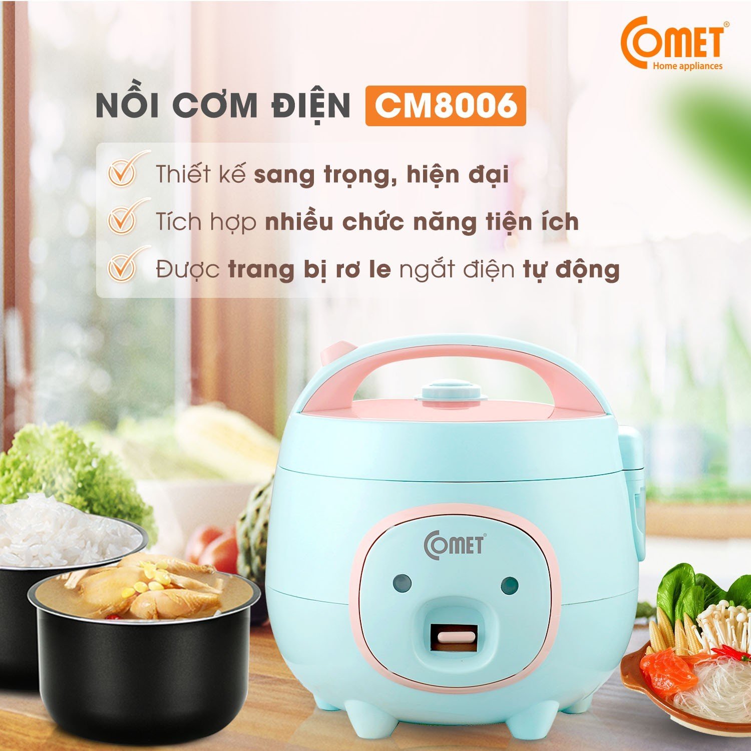 Nồi Cơm Điện Comet CM8006 - 0.8L - Hàng Chính Hãng