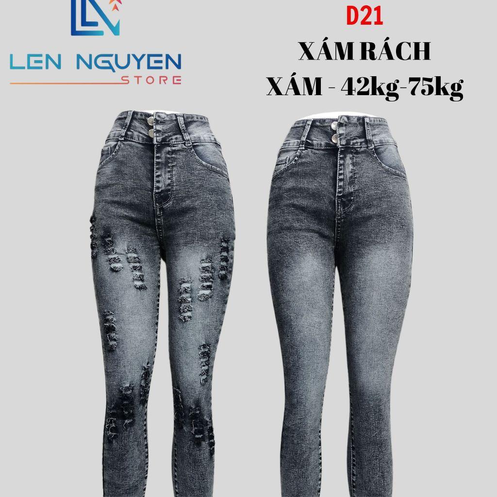 D21_Quần jean nữ, dài, lưng cao, quần bò nữ dáng ôm, quần rin nữ có big size, cho 42kg đến 75kg,LEN NGUYEN STORE - Xám