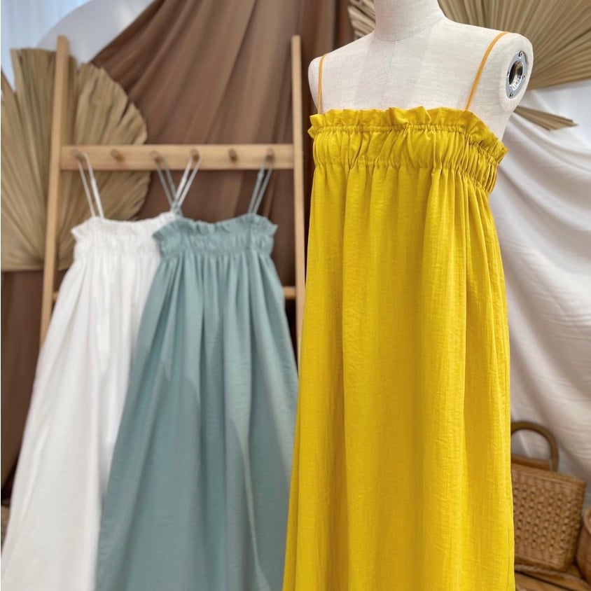 Maxi suông 2 dây nhún ngực form freesize thoải mái có 3 màu