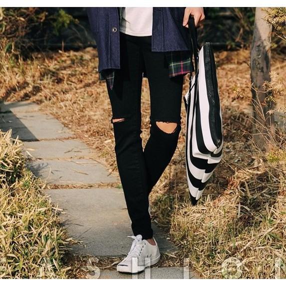 Quần rách gối jean co dãn