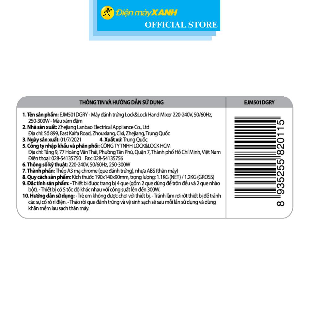 Máy đánh trứng Lock&amp;Lock EJM501DGRY - Hàng Chính Hãng