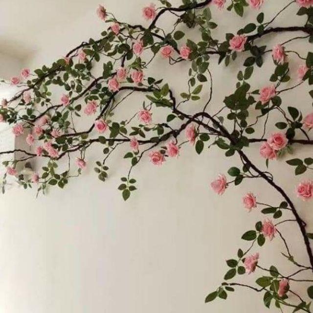 Hoa lụa cao cấp, dây hoa hồng leo loại 2m gốc cây cổ trang trí nhà cửa, decor nhà hàng, quán cà phê sang trọng HL-03