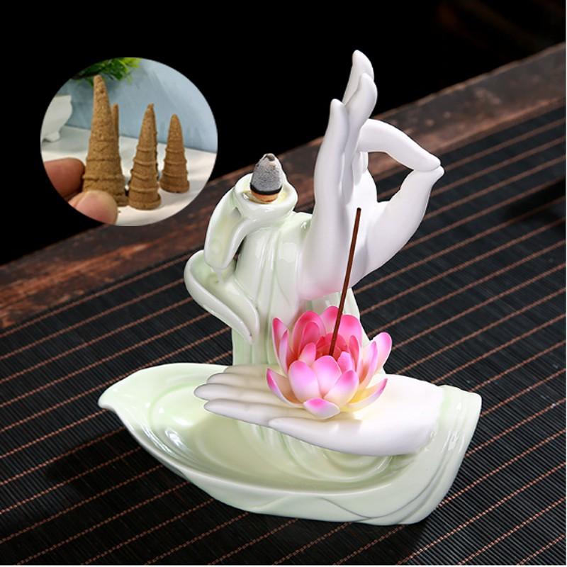 Thác khói trầm hương CAO CẤP TẶNG 5 NỤ TRẦM LOẠI 1 mẫu Tay Phật Ngọc Thủ Ấn, thác khói toả ngược
