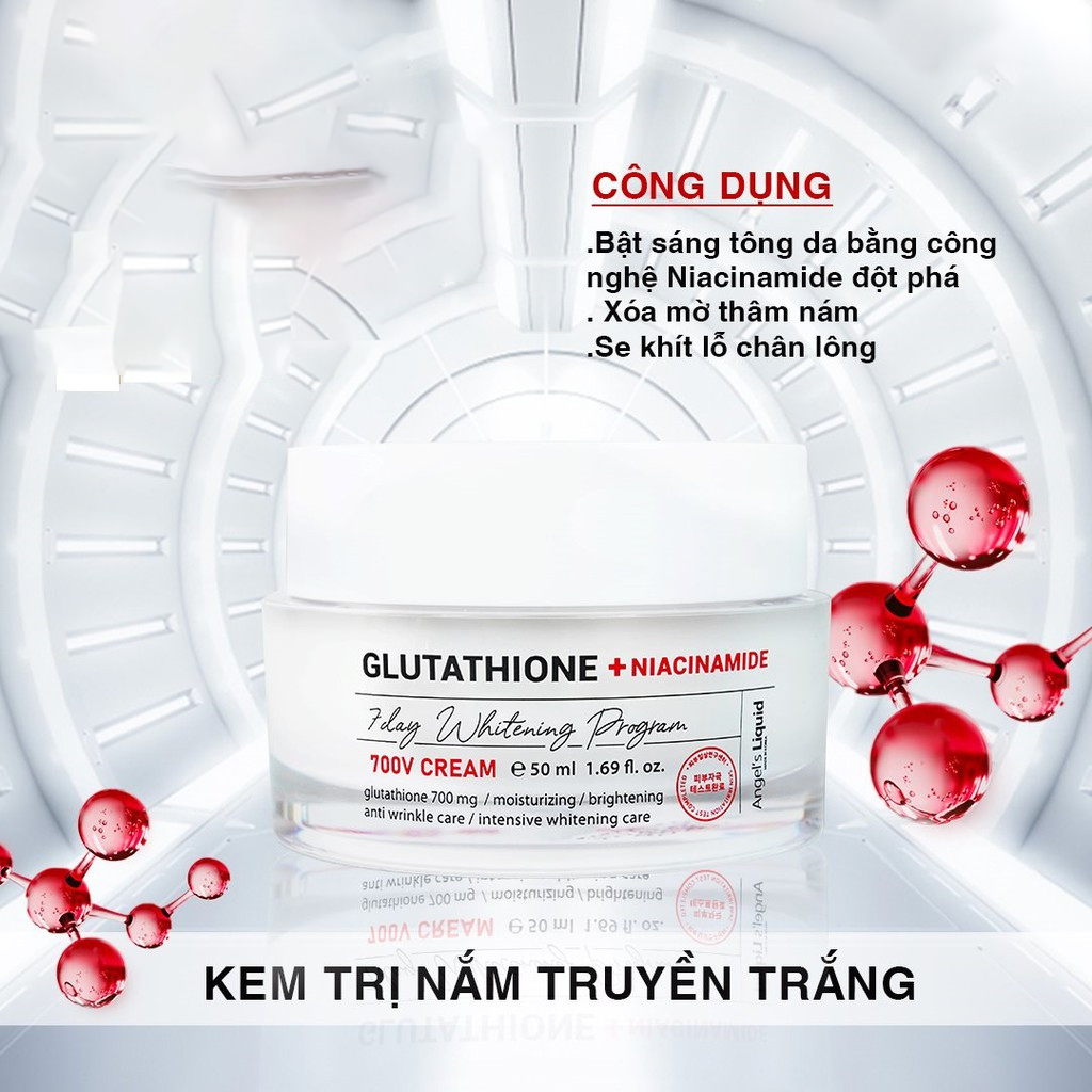 Kem dưỡng trắng mờ nám Angel’s Liquid Glutathione Plus Niacinamide 700 V Cream 50ml (NEW)