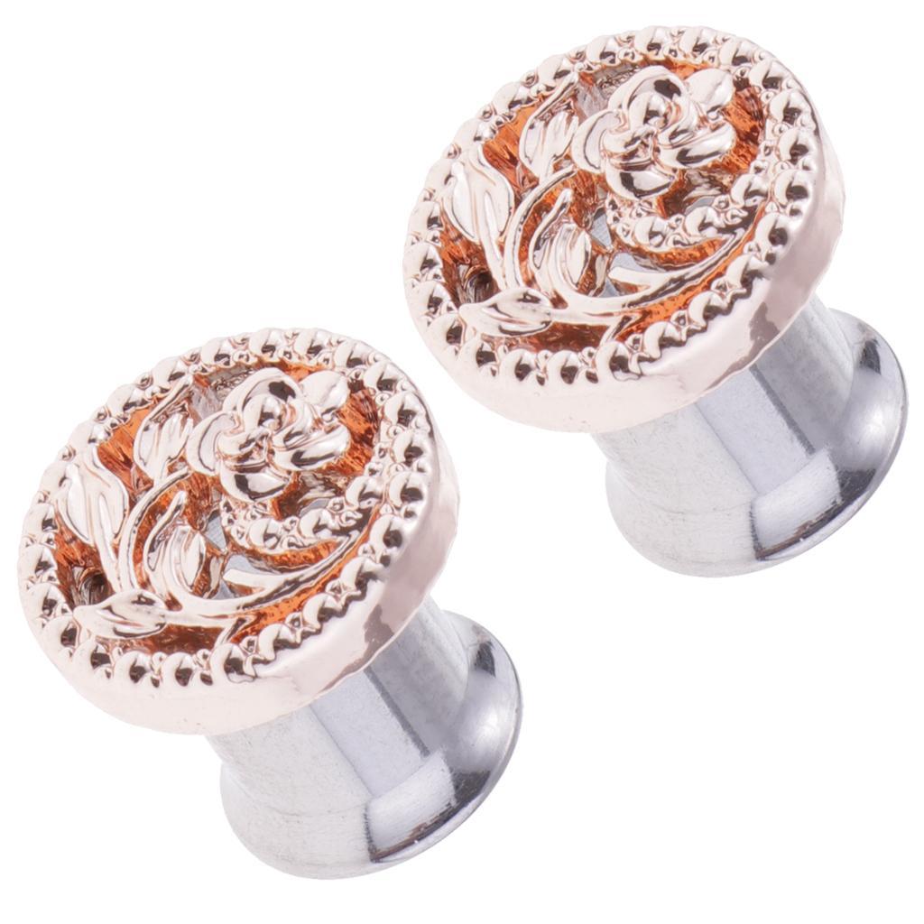 2pcs Gold Flower Ear Plug Tunnel Stainless Steel Ear Jewelry