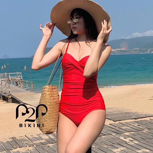 P2P BIKINI - Monokini hai dây push up nhún bụng đỏ - MN370HT_HD1