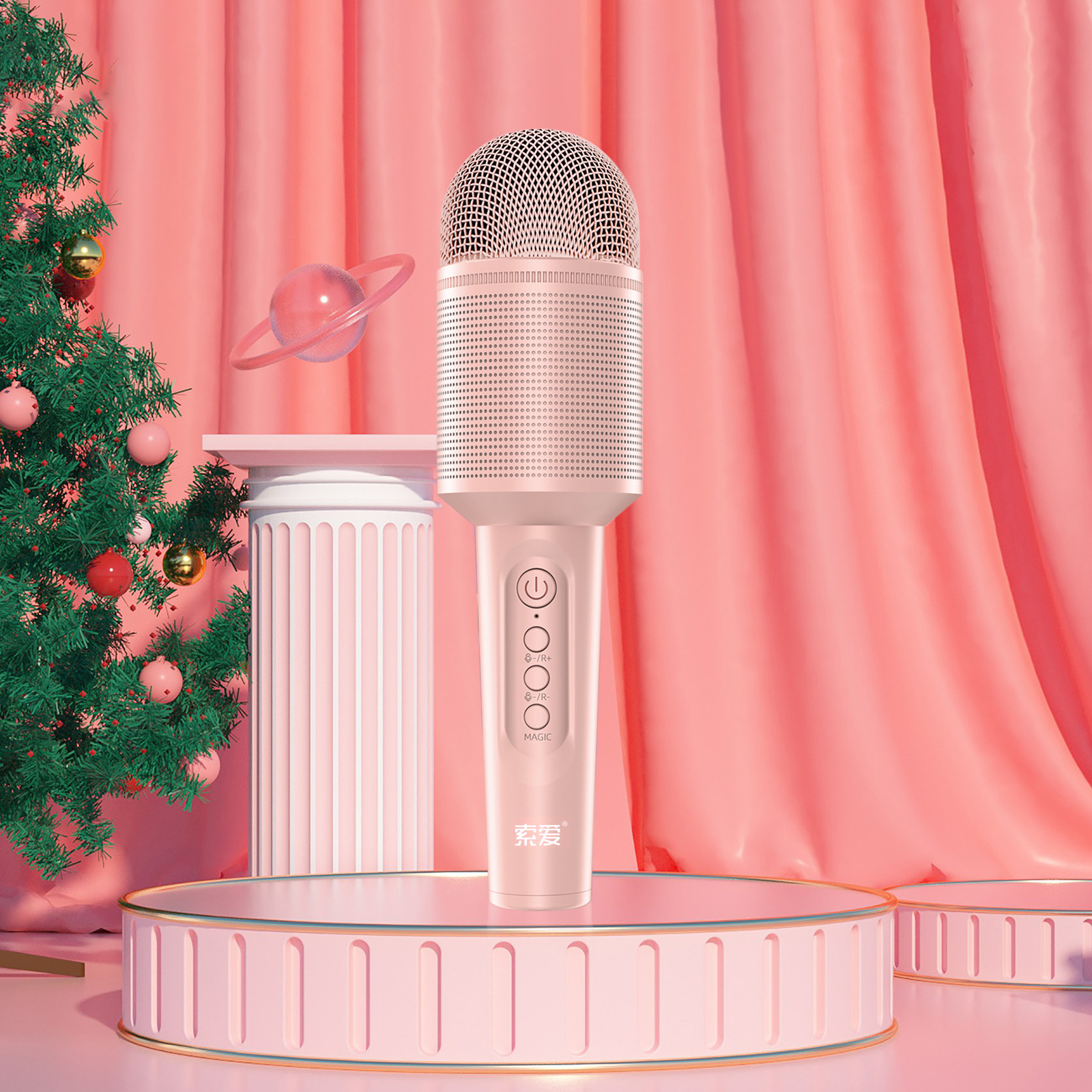 Micrô Karaoke Không Dây Soaiy MC8 Loa Bluetooth 2 Trong 1 Cho Mát KTV Di Động