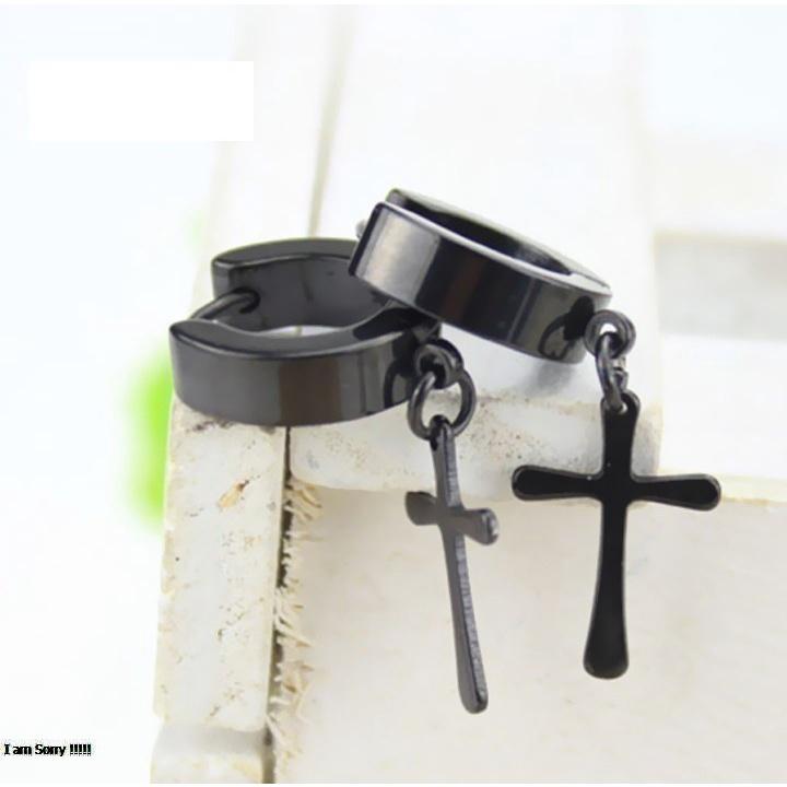 Bông Tai Nam Inox Khoae Tròn Rớt Thánh Giá Cá Tính Phong Cách Hàn