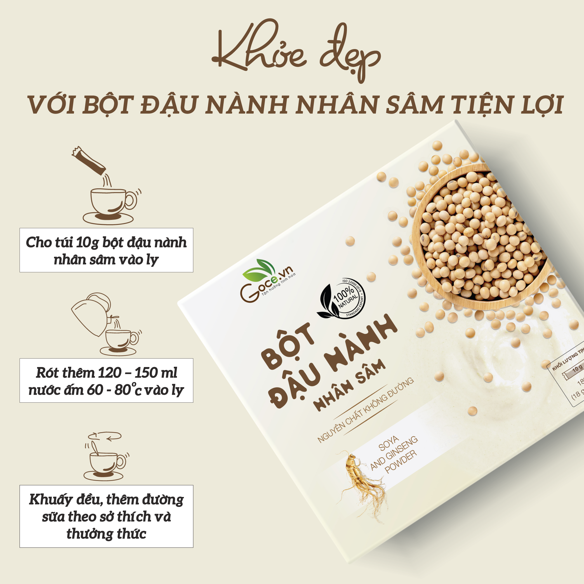 Bột đậu nành nhân sâm Goce - 180g (18 gói x 10g)