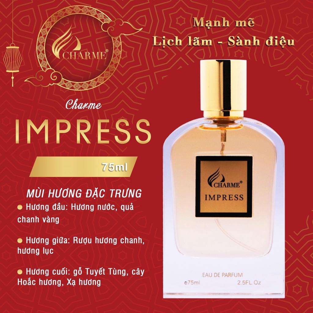 Nước hoa nam thơm lâu, Charme Impress, hương thơm quyến rũ, lôi cuốn, khơi gợi sự nam tính, lịch lãm, 75ml