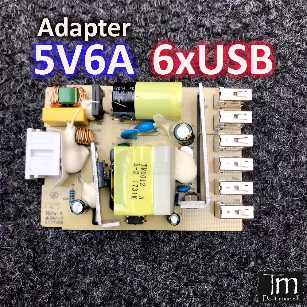 Adapter Không Vỏ Nguồn 5V6A 6*USB