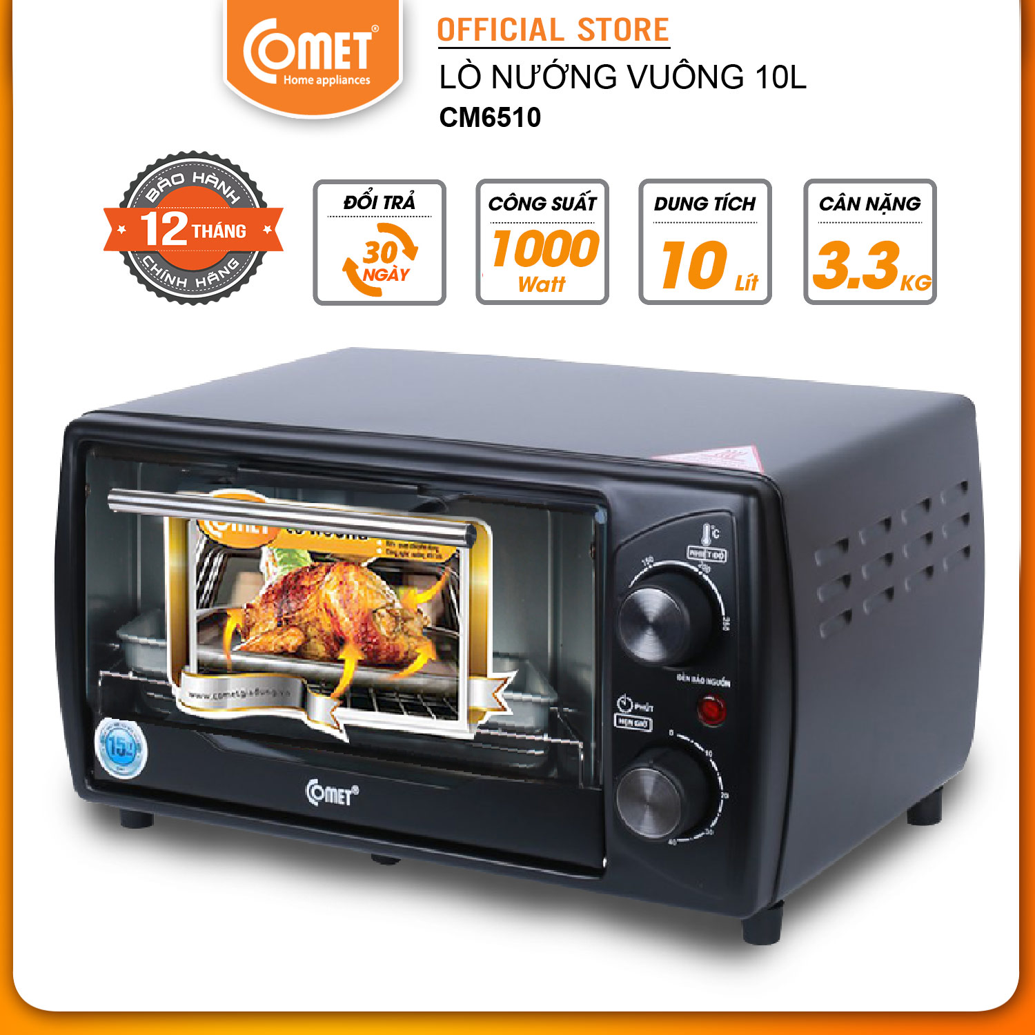 Lò Nướng Điện Đa Năng Comet CM6510 - Đen - Hàng Chính Hãng