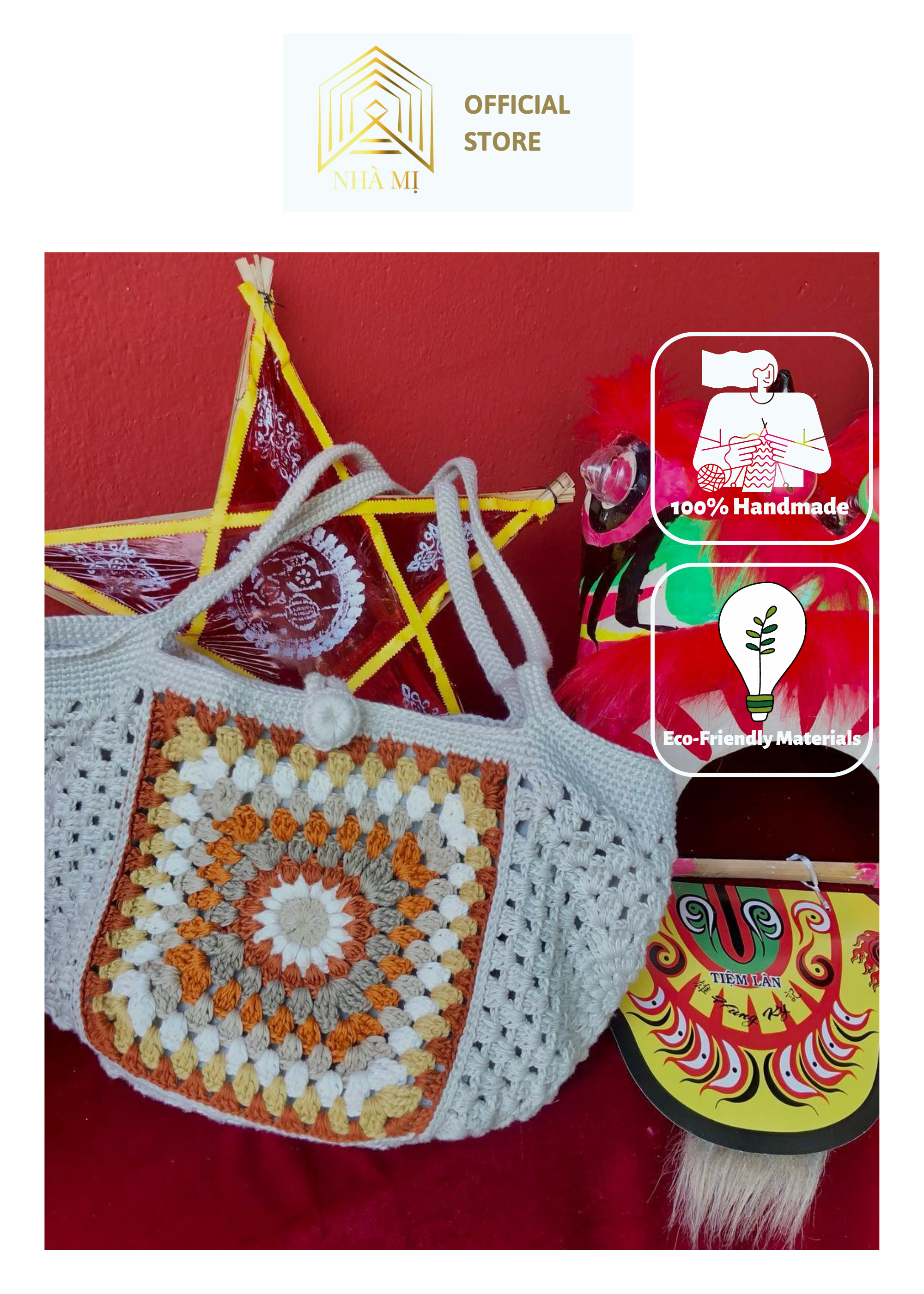 NHÀ MỊ - Túi Xách handmade Len Đan Móc Thủ Công - Retro Granny Crochet Bag