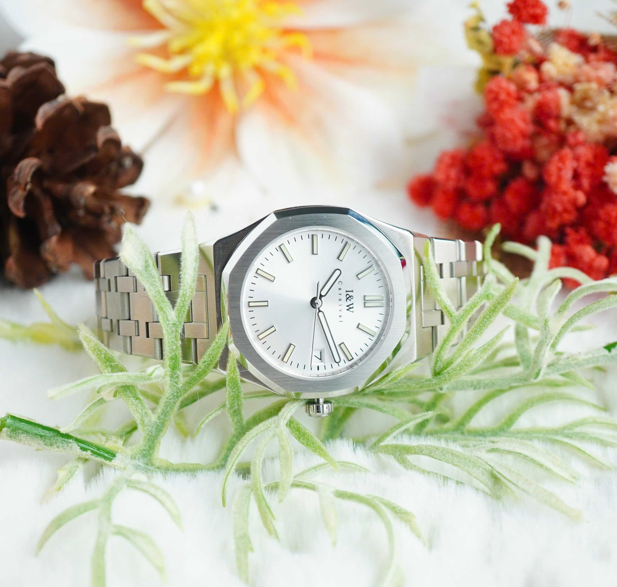 Đồng hồ nữ chính hãng I&amp;W Carnival 55793L-T1,Kính sapphire,chống xước ,Chống nước30m,bảo hành chính hãng ,Máy điện tử (pin),dây thép