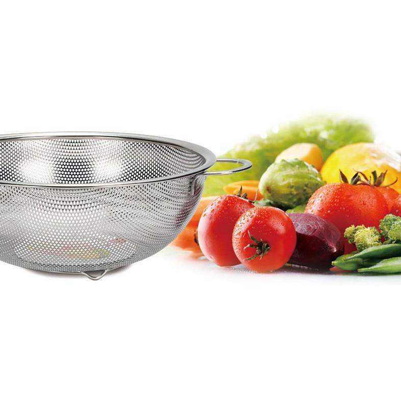 RỔ INOX ĐỰNG RAU CỦ CÓ ĐẾ RÁO NƯỚC 25.5cm