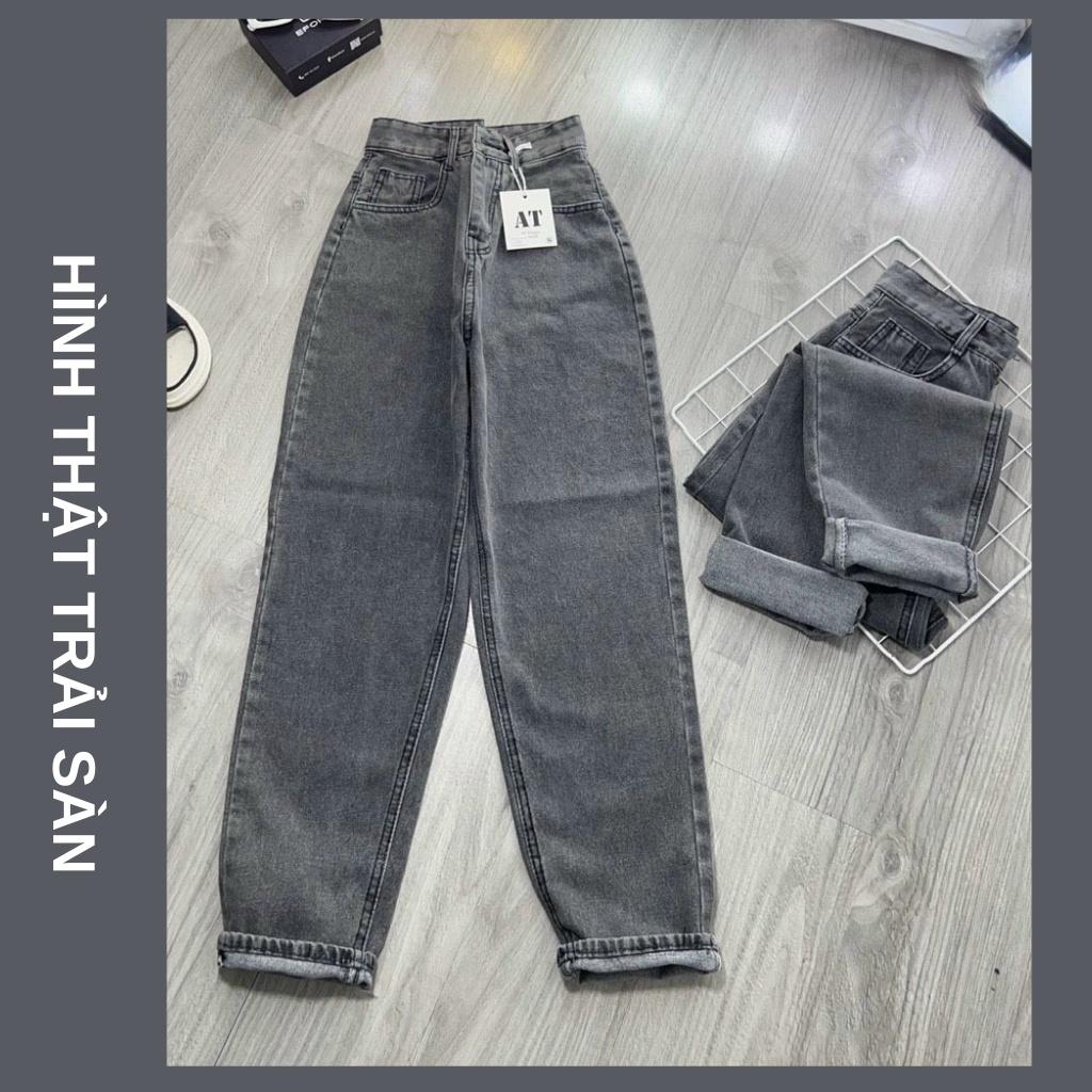 Quần Baggy Jean Trơn Nữ Lưng Cao Màu Xám Khói Basic Chất Bò Mền Mịn Dễ Mặc Dễ Phối 435