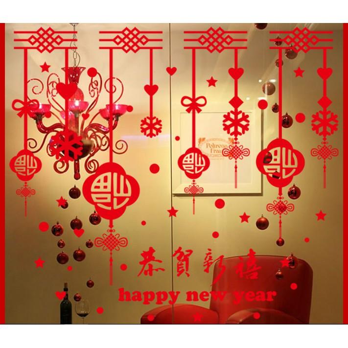 Decal trang trí Tết - Rèm dây trang trí chữ đỏ HPNY