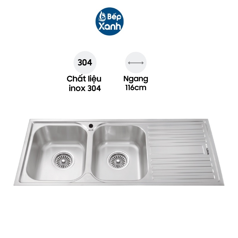 Chậu Rửa Chén Malloca MS 1025R NEW - Inox 304 - Ngang 116cm - Hàng Chính Hãng