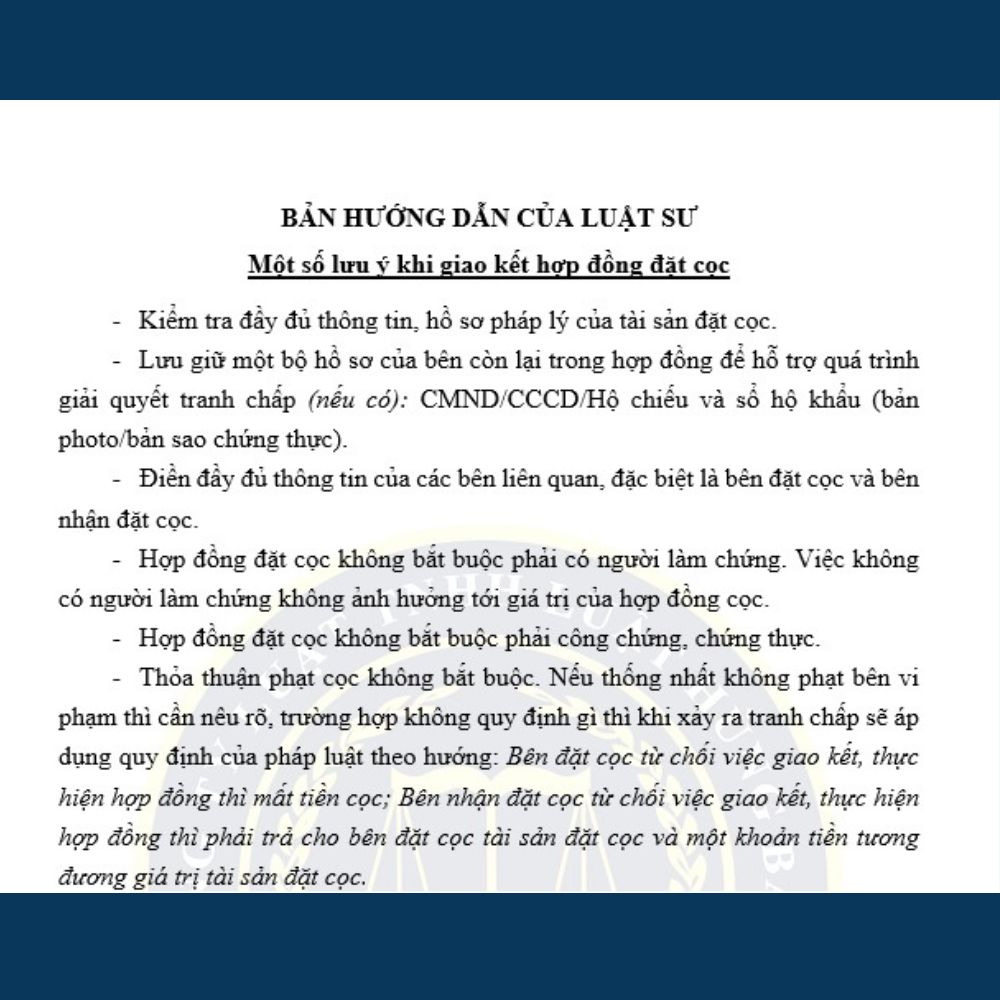 Hợp đồng đặt cọc mua bán nhà đất Luật sư soạn thảo + Tài liệu hướng dẫn đặt cọc đảm bảo an toàn khi giao dịch
