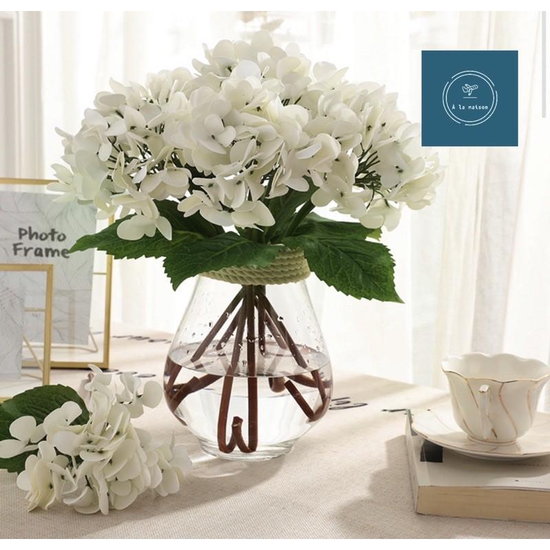 Hoa lụa - cành hoa cẩm tú cầu lá to loại 1, phủ sáp mịn, hoa decor hoa lụa cao cấp