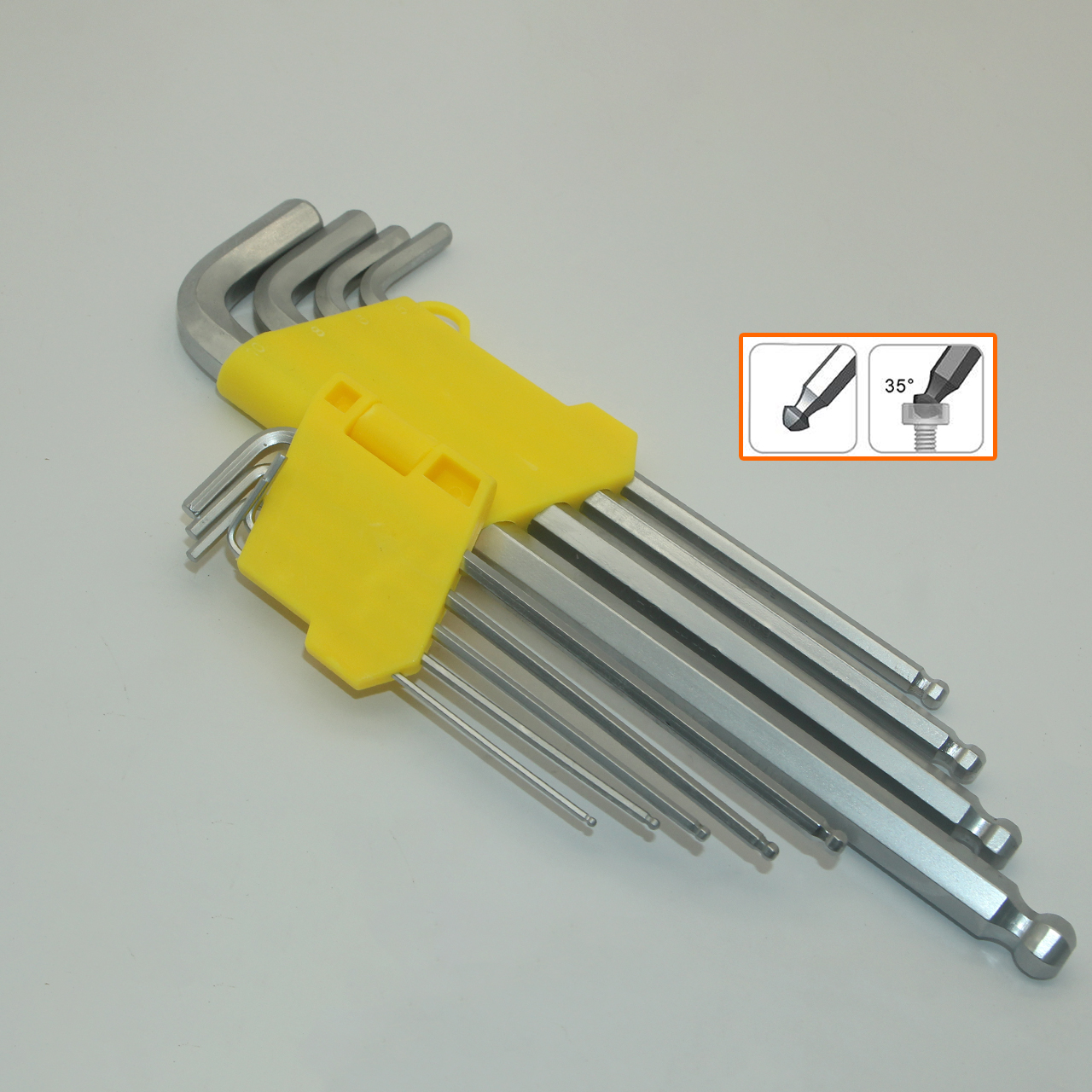 Bộ lục giác bi 9 cây chữ L hệ mét chất liệu thép S2