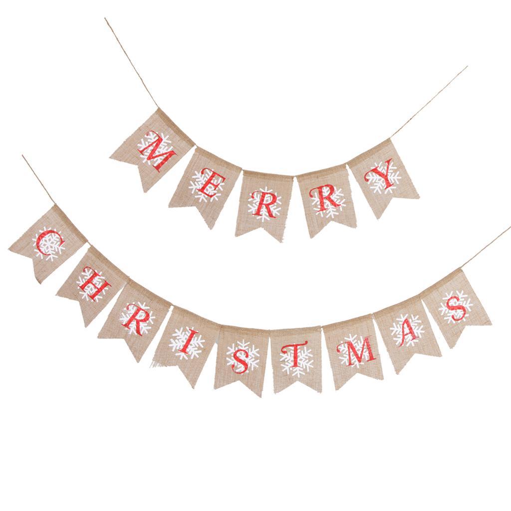 Merry Christmas Snowflake Burlap Bunting Banner Hanging Garland Xmas Decor