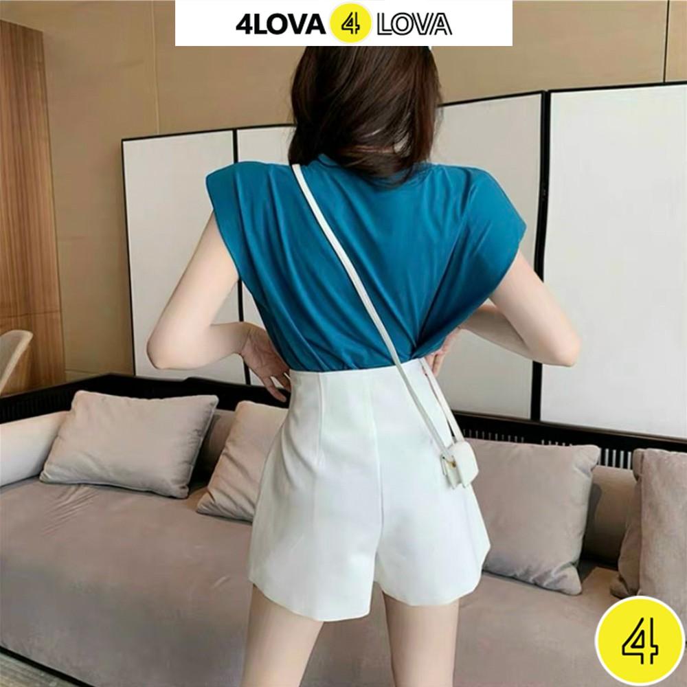 Quần short nữ cạp cao thời trang 4LOVA ống rộng phối khóa kéo trước trẻ trung