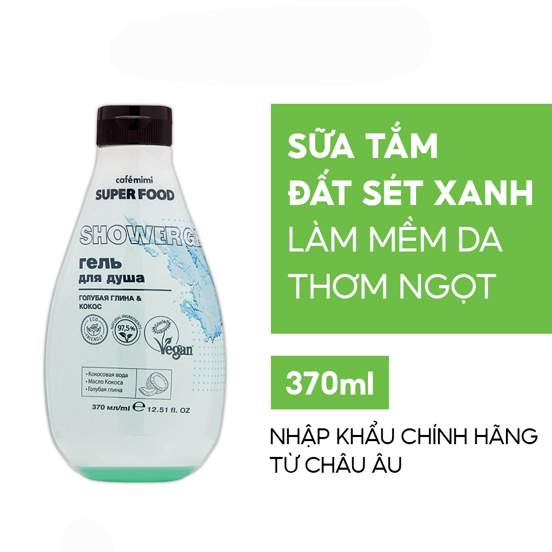 Gel tắm CAFÉMIMI nuôi dưỡng da Đất sét xanh và Dừa 370ml