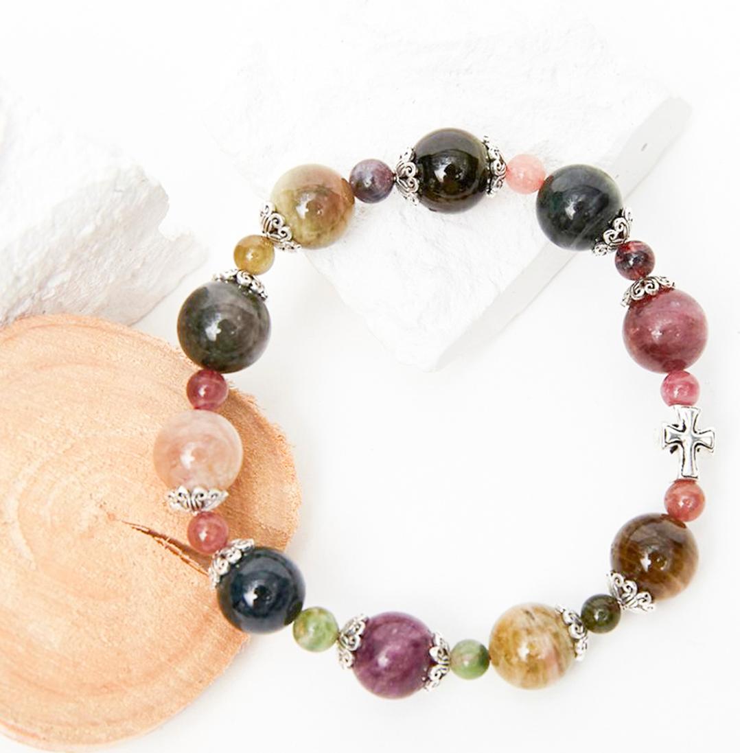 Vòng chuỗi Mân Côi Rosary Bracelet đá tourmaline đa sắc - Ngọc Quý Gemstones