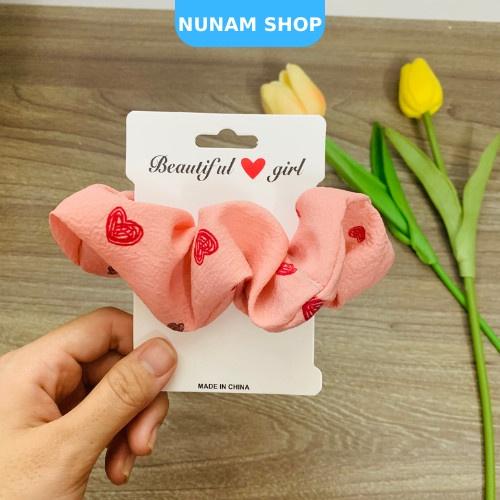 Cột tóc crunchies hoạ tiết trái tim nhún nhiều size to cực xinh, phong cách cute hàn quốc Nunam shop