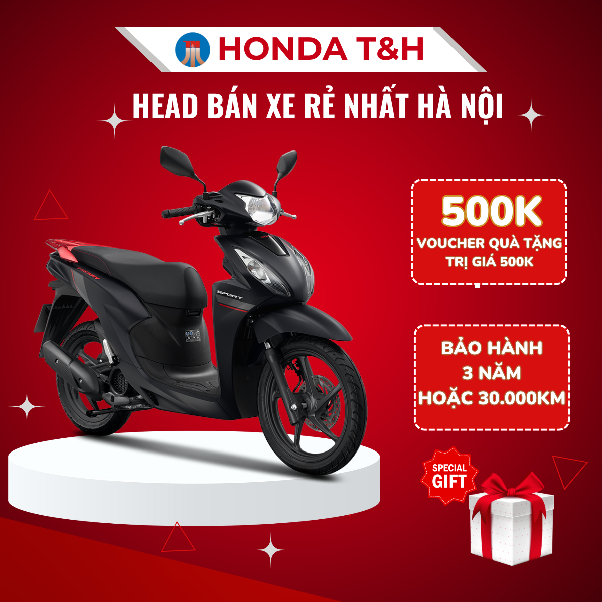XE MÁY HONDA VISION PHIÊN BẢN THỂ THAO MÀU ĐEN MỜ ĐỜI 2025