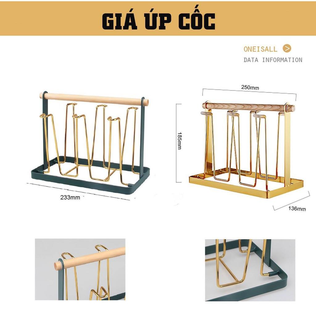 Giá úp ly cốc chữ nhật sơn chống rỉ màu xanh cổ vịt kết hợp vàng sang trọng