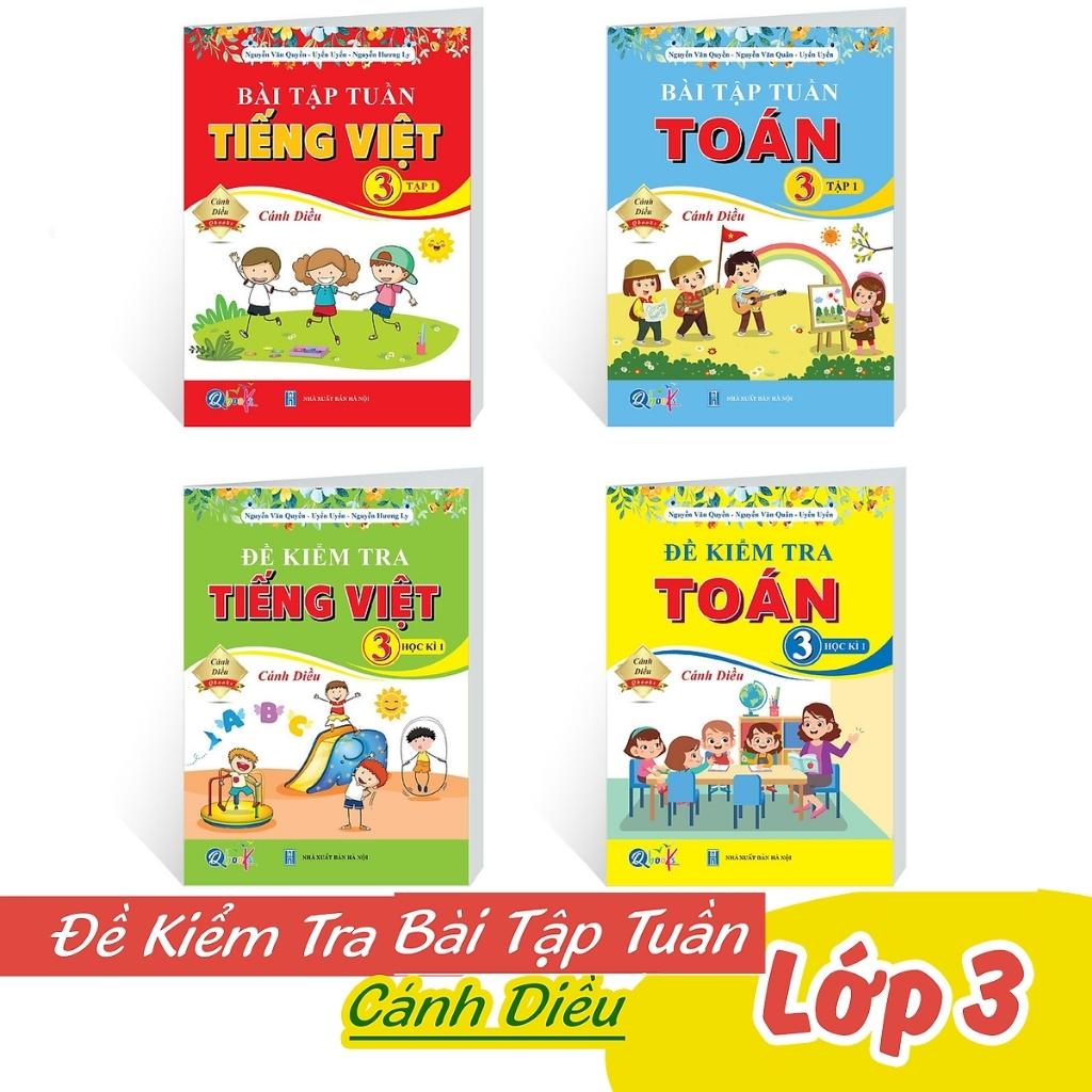 Sách - Combo Bài Tập Tuần và Đề Kiểm Tra Toán - Tiếng Việt Lớp 3 - Học Kì 1 - Cánh Diều ((4 cuốn)