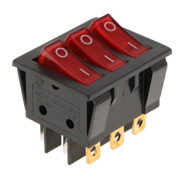 2x KCD3 9-Pin Red LED on/Off Rocker Switch Square Push-in AC 16A/30A 250V NEW