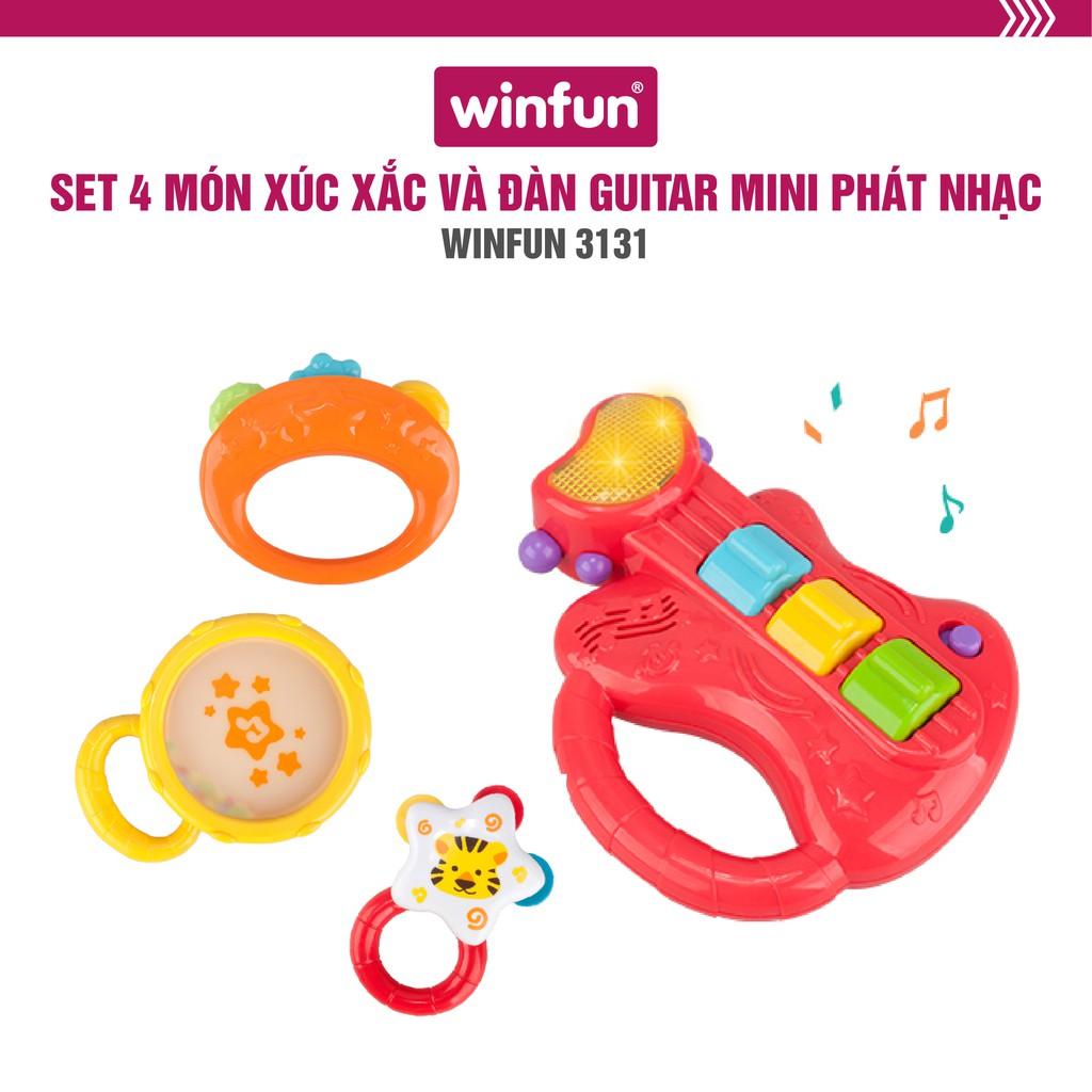 Set 4 món đồ chơi âm nhạc đàn Guitar kèm xúc xắc lục lạc cầm tay Winfun 3131 cho bé sơ sinh tới 3 tuổi