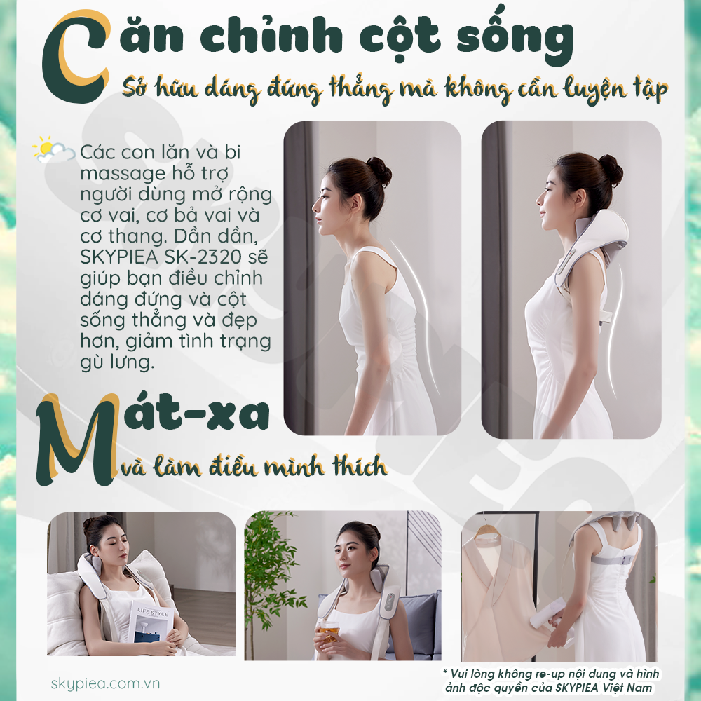 Máy massage cổ vai gáy SKYPIEA-2320, model 2023, bảo hành 12 tháng, massage toàn thân