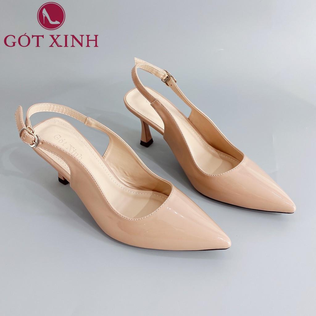 Giày Cao Gót Thương Hiệu Gót Xinh GX219 Da Mềm Cao 5cm Gót Nhọn Hở Gót Có Quai Hậu