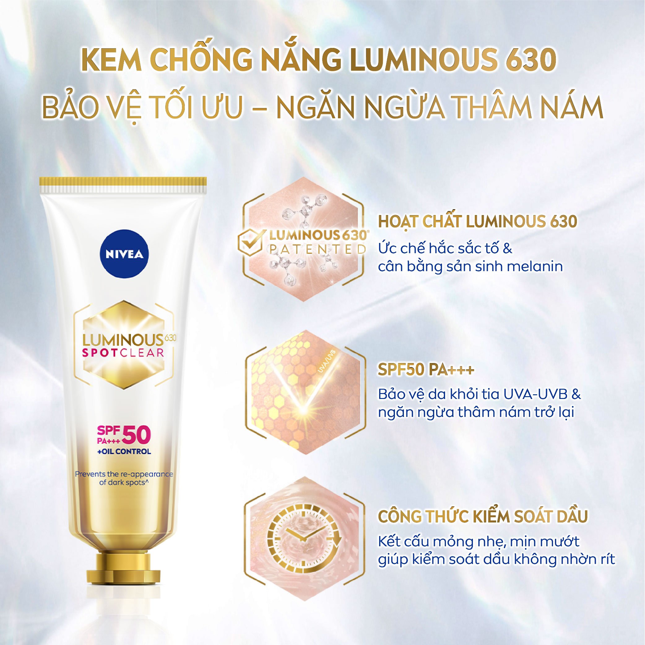 Kem Chống Nắng Dưỡng Da NIVEA LUMINOUS 630 Giúp Làm Mờ Đốm Nâu | Ngăn Ngừa Thâm Nám SPF50 PA+++ - 89581
