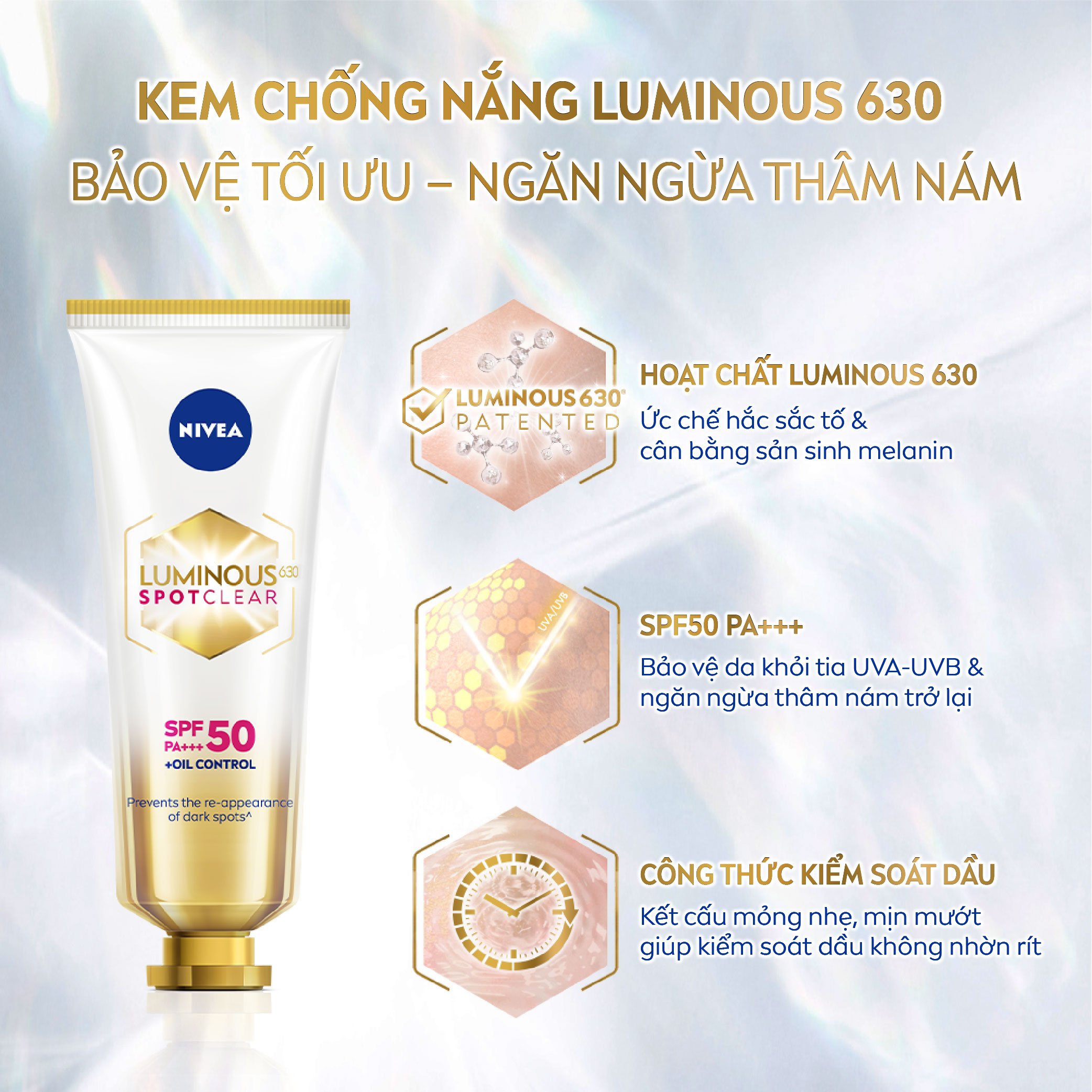 Kem Chống Nắng Dưỡng Da NIVEA LUMINOUS 630 Giúp Làm Mờ Đốm Nâu | Ngăn Ngừa Thâm Nám SPF50 PA+++ (40 ml) - 89581